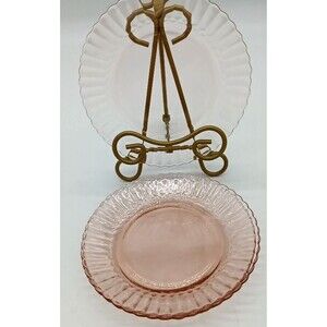 Vintage Fortecrisa Set Of Four Pink Glass Ribbed Diamond 7" Luncheon Plates
